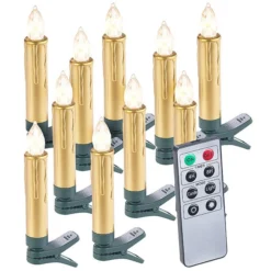 10 Bougies LED Pour Sapin De Noël Avec Télécommande - Coloris Or