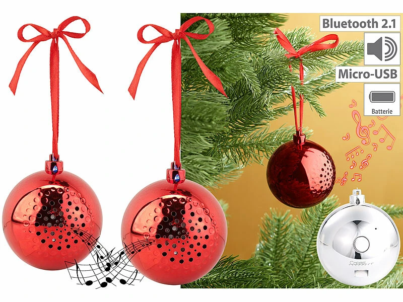 2 Boules De Noël Avec Bluetooth Et Haut-parleur Intégré - Rouge 1 2 Boules De Noël Avec Bluetooth Et Haut-parleur Intégré - Rouge