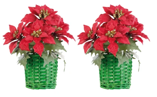 2 Compositions Florales De Noël Avec Poinsettias Et Panier Tissé -Pearl Noël Soldes Boutique 2 compositions florales de noel avec poinsettias et panier tisse ref NC9846 2