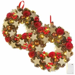 2 Couronnes De Noël Sans Fil Avec 20 LED - 28 Cm