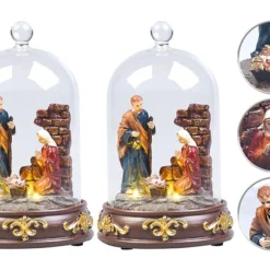 2 Crèches De Noël à LED Sous Cloche De Verre