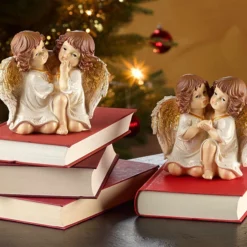 2 Duos D'anges De Noël Décoratifs - 14 Cm