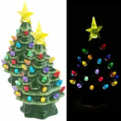 2 Sapins De Noël à LED 19 Cm En Céramique