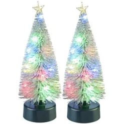 2 Sapins De Noël Enneigés Avec LED Multicolores à Piles