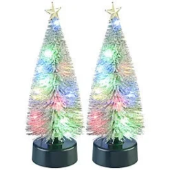2 Sapins De Noël Enneigés Avec LED Multicolores USB