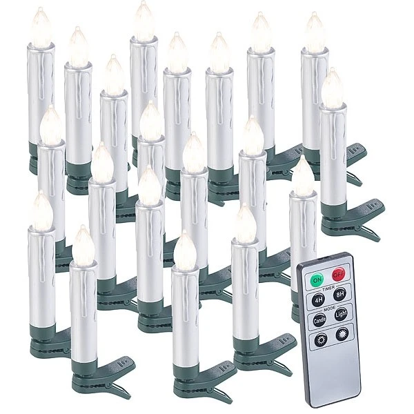 20 Bougies LED Pour Sapin De Noël Avec Télécommande - Coloris Argent 1 20 Bougies LED Pour Sapin De Noël Avec Télécommande - Coloris Argent