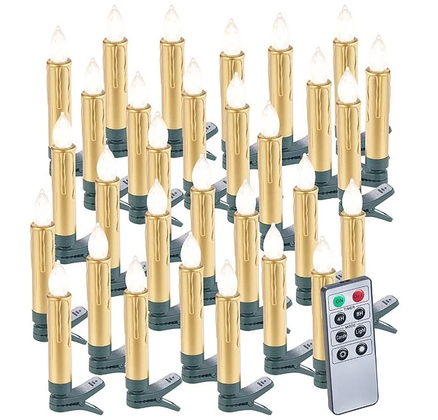 30 Bougies LED Pour Sapin De Noël Avec Télécommande - Coloris Or 1 30 Bougies LED Pour Sapin De Noël Avec Télécommande - Coloris Or