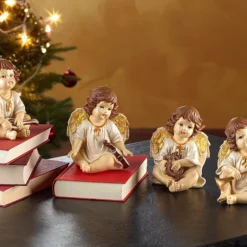 4 Anges De Noël Décoratifs Avec Instruments De Musique