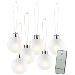 6 Boules De Noël Lumineuses Dorées Avec Télécommande - Blanc