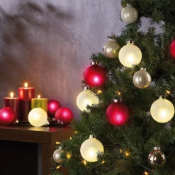 6 Boules De Noël Lumineuses Dorées Avec Télécommande - Blanc -Pearl Noël Soldes Boutique 6 boules de noel lumineuses dorees avec telecommande blanc ref NC6725 7
