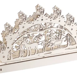 Arche Lumineuse En Bois Motif Père Noël & Renne -Pearl Noël Soldes Boutique arche lumineuse en bois motif pere noel renne ref NX8190 1