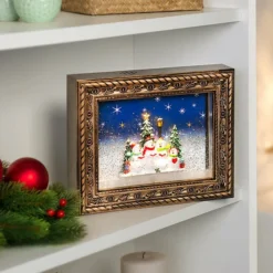 2 Cadres Décoratifs De Noël "Bonhommes De Neige" Avec LED, Musique Et Neige -Pearl Noël Soldes Boutique cadre decoratif de noel bonhommes de neige avec led musique et neige ref ZX6282 1