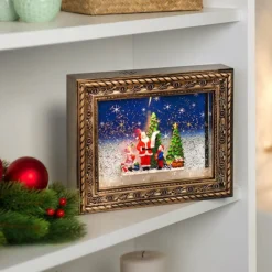 2 Cadres Décoratifs De Noël "Cadeaux" Avec LED, Musique Et Neige -Pearl Noël Soldes Boutique cadre decoratif de noel cadeaux avec led musique et neige ref ZX6284 4