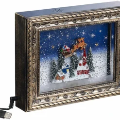 Cadre Décoratif De Noël "Village De Noël" Avec LED, Musique Et Neige