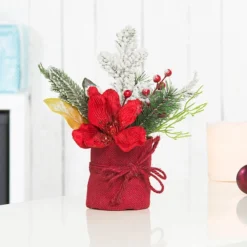 Composition Florale De Noël Avec Fleurs, Branches, Baies Et Neige Artificielle -Pearl Noël Soldes Boutique composition florale de noel avec fleurs branches baies et neige artificielle ref NX3084 3