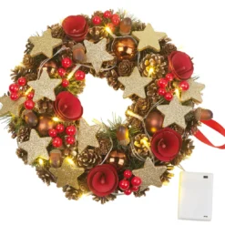 2 Couronnes De Noël Sans Fil Avec 20 LED - 28 Cm -Pearl Noël Soldes Boutique couronne de noel sans fil 20 led 28 cm ref NX8178 2 1