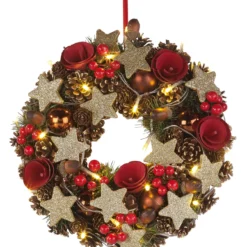 2 Couronnes De Noël Sans Fil Avec 20 LED - 28 Cm -Pearl Noël Soldes Boutique couronne de noel sans fil 20 led 28 cm ref NX8178 5 1