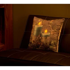 3 Coussins Déco De Noël à LED, Fonctionnement à Piles, 45 X 45 Cm -Pearl Noël Soldes Boutique coussin led a motif bougies ref NX8179 4