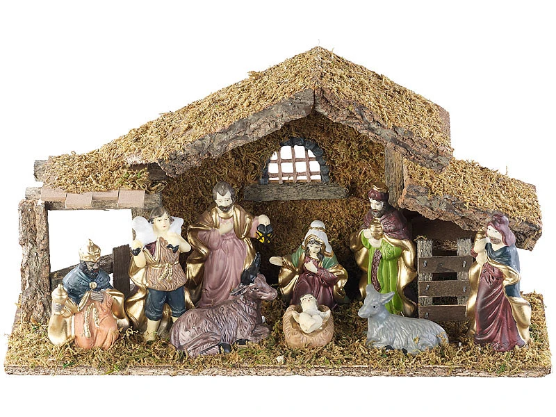Crèche De Noël En Bois Avec Figurines En Porcelaine Peintes à La Main - Grande 3 Crèche De Noël En Bois Avec Figurines En Porcelaine Peintes à La Main - Grande – Image 3