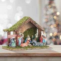 Crèche De Noël En Bois Avec Figurines En Porcelaine Peintes à La Main - Petite -Pearl Noël Soldes Boutique creche de noel en bois avec figurines en porcelaine peintes a la main petite ref NX7643 3