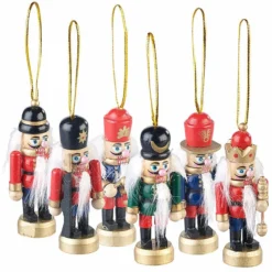 Ensemble De 6 Figurines En Bois "Casse-Noisette" Pour Sapin De Noël