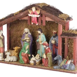 Pearl Grande Crèche De Noël Avec 11 Figurines En Porcelaine Et LED