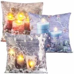 3 Coussins Déco De Noël à LED, Fonctionnement à Piles, 45 X 45 Cm