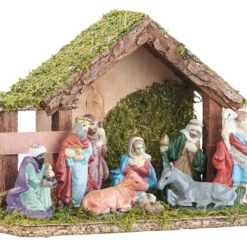 Crèche De Noël En Bois Avec Figurines En Porcelaine Peintes à La Main - Petite