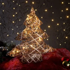 Mini Sapin De Noël Décoratif En Osier Avec LED -Pearl Noël Soldes Boutique sapin de noel decoratif 40 cm a 20 led blanc chaud ref NX8808 1