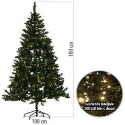 Sapin De Noël Lumineux Avec 750 épines En PVC - 500 LED - 180 Cm