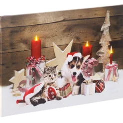 Pearl Noël Soldes Boutique -Pearl Noël Soldes Boutique tableau de noel a 3 led avec des bebes animaux 60 x 40 cm ref NX8972 1