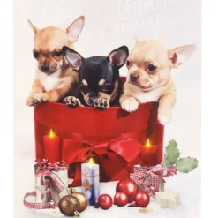 Tableau De Noël à 3 LED Avec Des Chiots 30 X 40 Cm