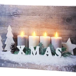 Tableau Lumineux "Bougies De Noël" 30 X 20 Cm