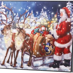 Tableau Lumineux "Père Noël Et Son Traîneau" 28 X 23 Cm