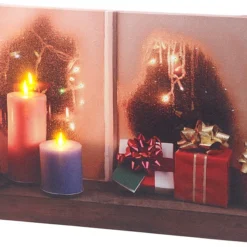 Tableau Lumineux "Une Fenêtre à Noël" 30 X 20 Cm